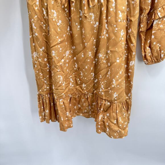 ANTHROPOLOGIE Dolan Mustard Yellow Surplice Ruffle Hem Dress // XS - Picture 6 of 9